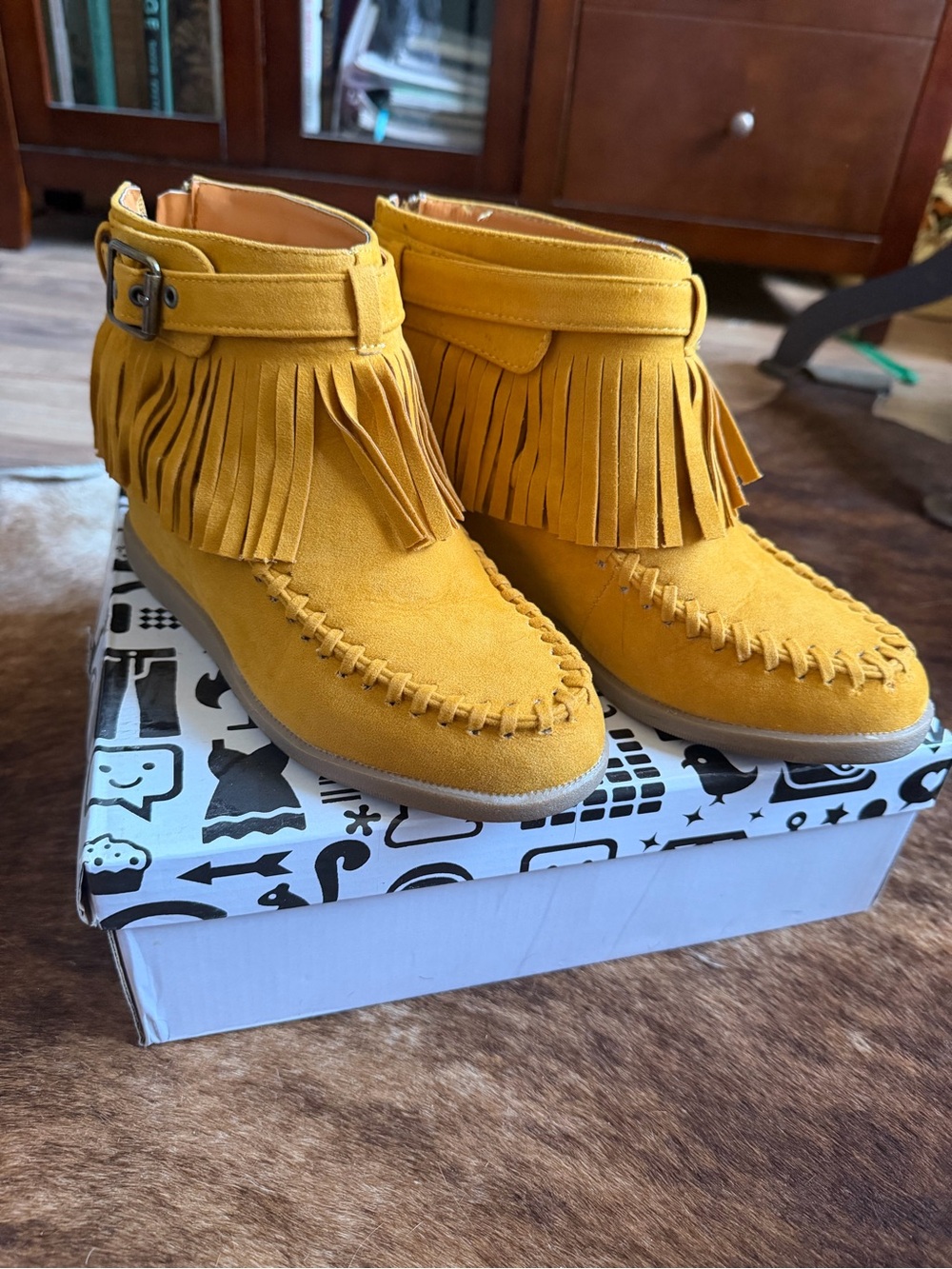 Women’s fringe Ankle Boots in Mustard Yellow - Stylish Moccasin Design